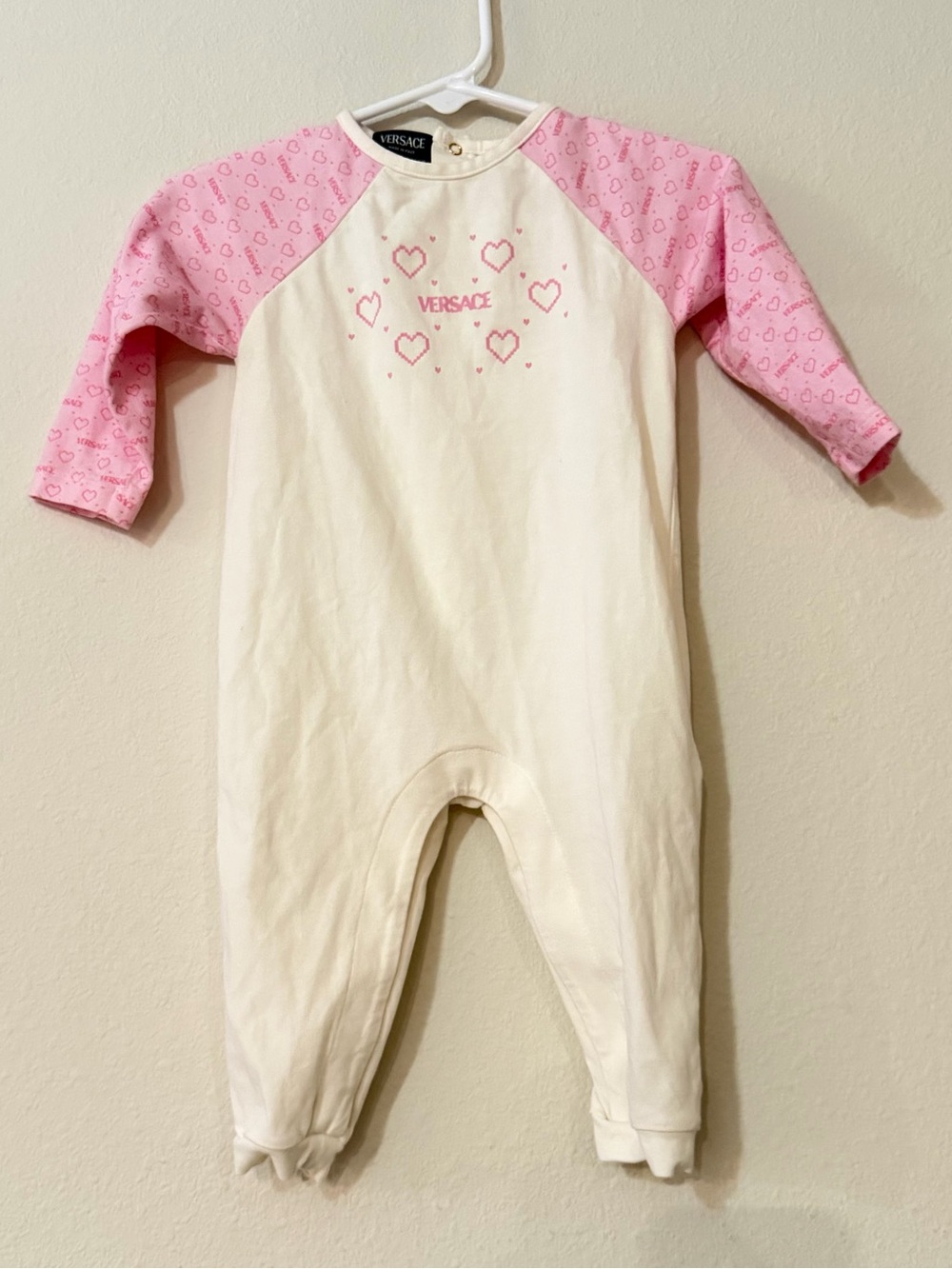 Versace Baby Pink & Cream Heart Romper One-Piece 6-9 Months